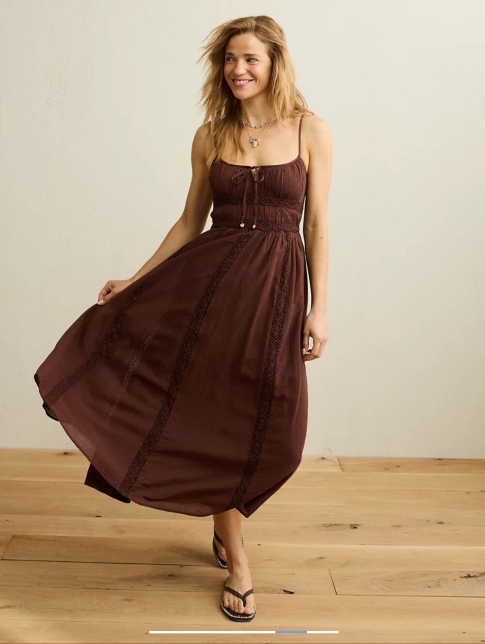 American Eagle Tie Front Lace Midi Dress
